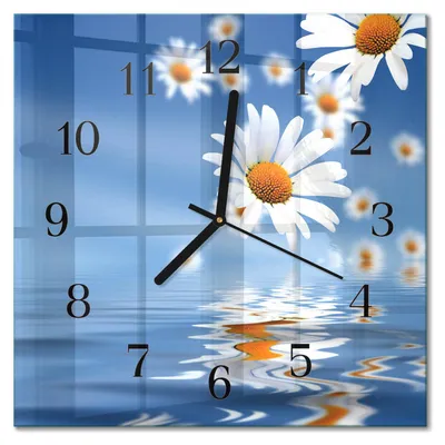 Produktbild von Tulup Glasuhr Wanduhr Küchenuhr Echt-Glas 30x30 cm Modern Dekorativ Geräuschlos Schwarzen Zeigern - Blume