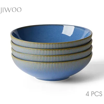 Produktbild von Tief Teller set 4er Ø20 cm Keramik Suppenteller Müslischüssel Snackschale Suppenschale für 4 Personen, 980ml, Mikrowellen- und Spülmaschinenfest