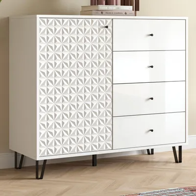 Produktbild von Kommode "Relief" in weiß Hochglanz Sideboard mit 3-D Struktur 110 x 96 cm