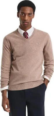 Image de Gant Pull-over col V beige uni Laine avec logo