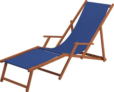 Produktbild von Gartenliege blau Fußteil Tisch Deckchair Buche dunkel Strandliege Liegestuhl Relaxliege 10-307 F T
