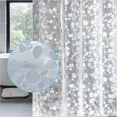 Produktbild von Famanu Duschvorhang P 120 x 200 cm – anti-schimmel mit beschwerter Saum + 3 Magneten + 8 Haken