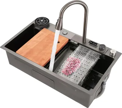 Produktbild von Küchenspüle Set - Einzelbecken - Edelstahl - Mit Armatur - 1 Loch - Schwarz