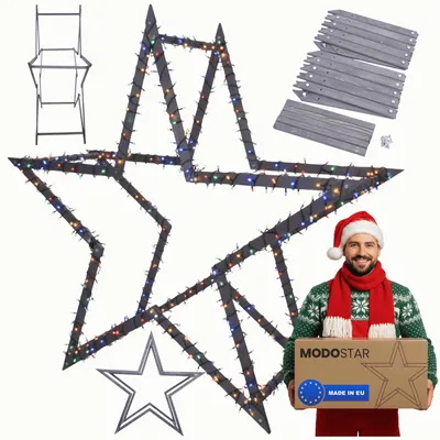 Produktbild von MODO24 3D Weihnachtsstern Holz MODOSTAR Set, Holzstern, Deko Stern,Holz, Faltbar, Outdoor Garten Wetterfest, 189 cm, Grau, GWZ