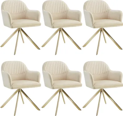 Image de Chaise pivotante en velours Lona avec rembourrage épais - crème/or, Lot de 6