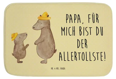 Produktbild von Mr. & Mrs. Panda Badematte Bären mit Hut - Gelb Pastell - Geschenk, Vatertag, Badezimmerteppich, Familie, Badteppich, Papa, Bruder, Badvorleger, duschmatte, Bär, Family