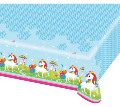 Einhorn-Tischdecke aus Kunststoff, 1,2 m x 1,8 m, Regenbogen