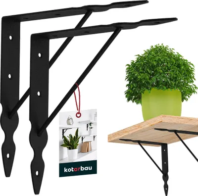 Immagine prodotto di KOTARBAU® Set di 2 mensole in acciaio metallico nero 200x200 mm supporto per mensola in metallo mensola nera mensola mensola mensola angolare per mensola mensola angolare per mensola mensola