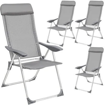 Image de 4 chaises de jardin pliantes en aluminium avec appui-tête - gris