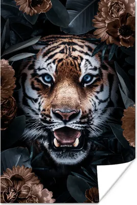 Produktbild von MuchoWow® Poster Porträt - Tiger - Blumen 40x60 cm - Plakate für die Wand - Poster Babyzimmer