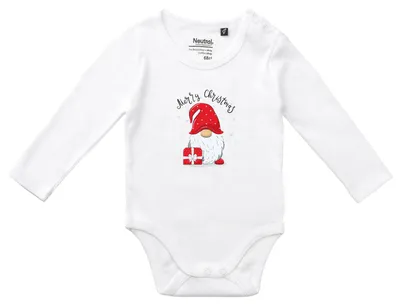 Produktbild von Huuraa Baby Body Merry Christmas Wichtel 62 White  Baumwolle Fairtrade Langarmbody Geschenkidee