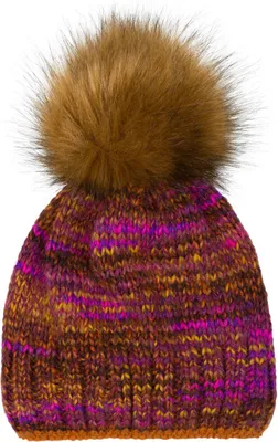 Produktbild von styleBREAKER Uni Strick Bommelmütze bunt gemustert mit Alpaka Anteil und Fleece Futter, Winter Fellbommel Mütze 04024179