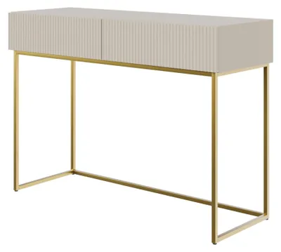 Image de Selsey VELDIO - Coiffeuse avec deux tiroirs et structure en métal doré, gris beige taupe, 110 cm