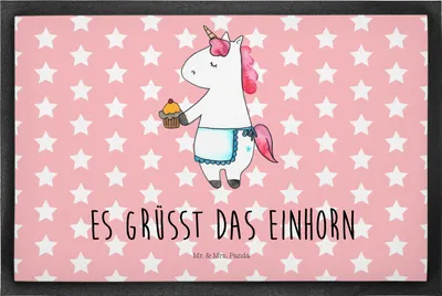 Produktbild von Mr. & Mrs. Panda Schmutzmatte Einhorn Muffin 50 x 75 cm - Rot Pastell - Geschenk, Bodenvorleger, Unicorn, fußmatte, Liebesgrüße, Schmutzfangmatte, Schmutzfänger, Kekse