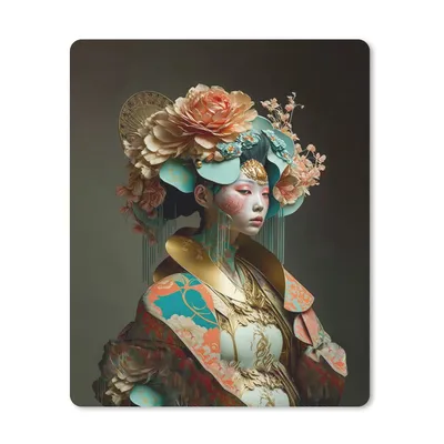 Produktbild von MuchoWow® Mauspad Mousepad Frau - Blumen - Orange - Porträt - Asiatisch 30x40 cm - Mousepads - Maus Mat - Pad - Mausunterlage - Mausmatten