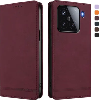 Image de Etui pour Xiaomi 15, étui rétro en cuirPolyuréthaneavec support et fentes pour cartes Rouge