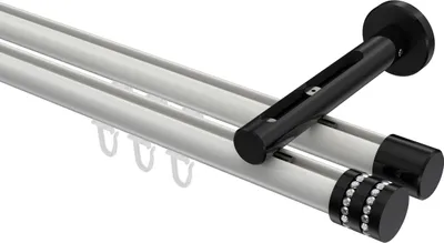 Produktbild von Interdeco Innenlaufstange / Gardinenstange mit Innenlauf Weiß / Schwarz, Typ Siteno Estana (Glitzerkappe), 20 mm Ø 2-läufig, 180 cm