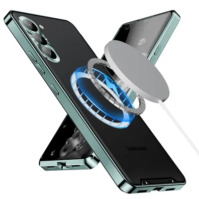 Image de Étui métallique pour Samsung Galaxy S25 FE : étui mat translucide avec bobine magnétique et protection de l'appareil photo, vert