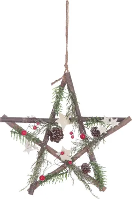 Produktbild von Sternen-Hängedeko aus Holz Weihnachten braun-rot-grün 28 cm - Einheitsgröße