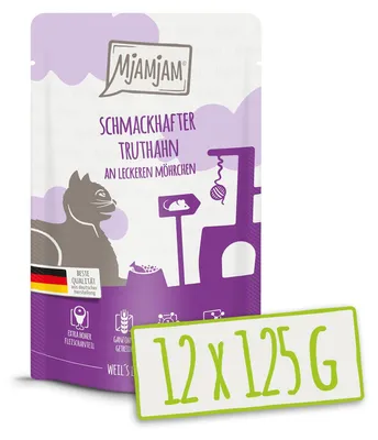 Image de MjAMjAM - Quetschieschie - 12x125g Dinde aux carottes Nourriture humide pour chats Alimentation complète
