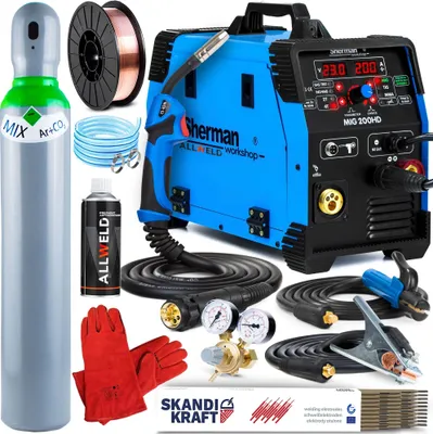 Produktbild von Sherman MIG 200HD - Vollsynergisches 200A MIG MAG Schutzgasschweißgerät mit Fülldraht, Lift-WIG, MMA und Lötschweißen - Set Professional