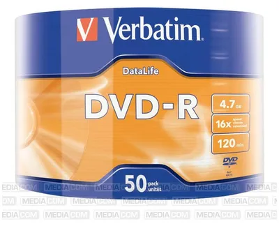 Produktbild von Verbatim DVD-R 16x, DataLife, 4.7GB, 50er Pack, beschreibbar, 16-fache Brenngeschwindigkeit