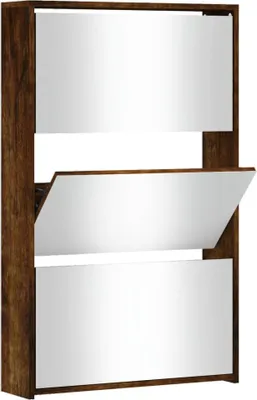 Produktbild von vidaXL Schuhschrank mit Spiegel 3 Fächer Räuchereiche 63x17x102,5 cm