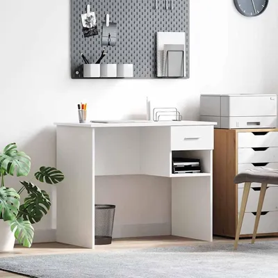 Image de Maison Exclusive - Bureau avec tiroirs Blanc 90 x 49 x 75 cm Matériau dérivé du bois