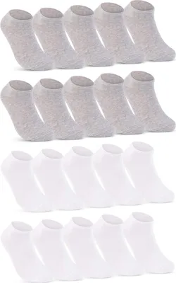 Produktbild von 10, 20 oder 30 Paar Sneaker Socken Herren & Damen Schwarz Weiß Grau Baumwolle 16900 - 10x Grau 10x Weiß 39-42