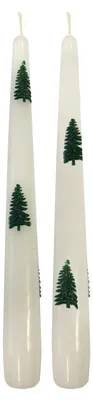 Konische Kerzen mit Tannenbaum, 2er-Set, weiß, 25 cm