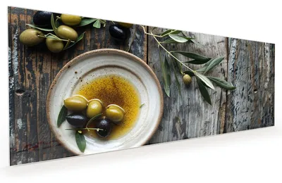 Produktbild von Küchenrückwand Spritzschutz Glas mit Motiv Oliven auf Teller 40 x 40 cm