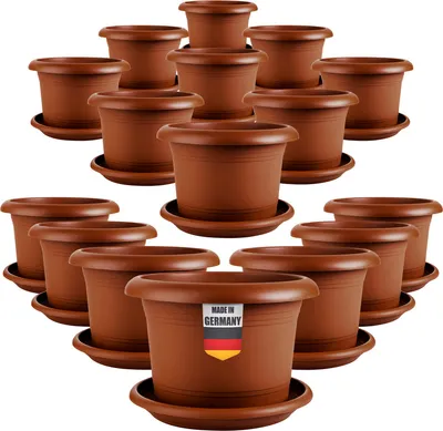Produktbild von 16er Set Pflanzkübel für Außen 30cm Durchmesser - Groß Terracotta Tomatentöpfe Blumentöpfe mit Untersetzer aus Kunststoff