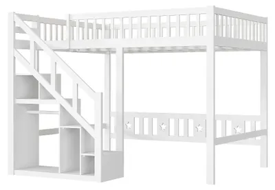 Obrázek produktu pro Dětská postel – patrová postel 90 x 200 cm – masivní dřevo – se schody – bezpečnostní zábrana – bílá