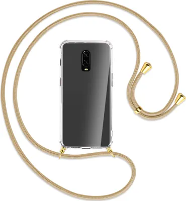 Produktbild von Handykette Backcover-Schutzhülle mit Band (Metall goldfarben) für OnePlus 6T, OnePlus 7 - caramel
