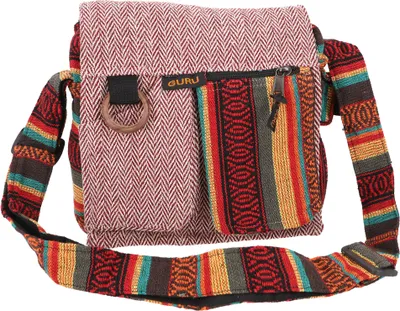 Produktbild von Boho Schultertasche, Hippie Tasche, Vintage Umhängetasche - Rot/bunt, Uni - Erwachsene, Baumwolle, 25*25*7 cm, Alternative Umhängetasche, Handtasche aus Stoff