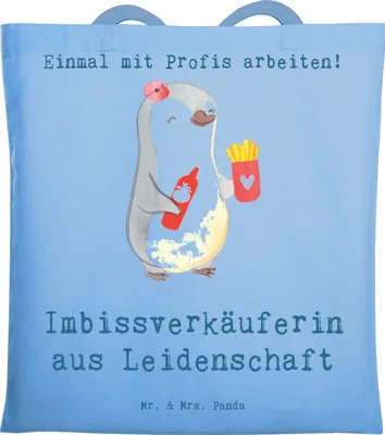 Produktbild von Mr. & Mrs. Panda Schultasche Imbissverkäuferin Leidenschaft - Sky Blue - Geschenk, Beutel, Witzig, Spruch, Lustig, totebag, Imbissbesitzerin, Pommesverkäuferin, Tote Bag