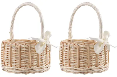 2er-Set Hochzeits-Blumenkörbe aus Weide, 15 x 19 cm, mit Henkel