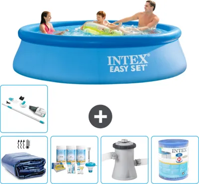 Produktbild von Intex runder aufblasbarer Easy Set-Pool – 305 x 76 cm – Blau – im Lieferumfang enthalten Sonnensegel - Wartungspaket - Filterpumpe für Schwimmbad - Filter - Staubsauger