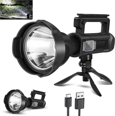 Produktbild von Akku LED Scheinwerfer mit Stativ, tragbare Arbeitsleuchte 2000000 Lumen für Camping, Angeln & Notfall, USB-C