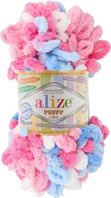 Produktbild von 100g Strickgarn ALIZE Puffy Color Fingerstrickgarn Schlaufenwolle Stricken ohne Nadel