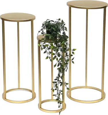 Produktbild von DanDiBo Blumenhocker Metall Gold Rund Blumenständer Beistelltisch 96510 3er Set Blumensäule Modern Pflanzenständer Pflanzenhocker