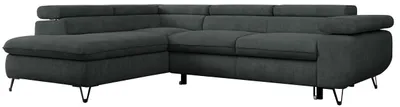 Produktbild von Ecksofa Sofa Grau, Wohnlandschaft L-Form mit Schlaffunktion und Bettkasten, Schlafsofa mit Bettkasten, Sofa mit Einstellbare Kopfstützen, Peter L - Dunkelgrau Struktur - Links Grau