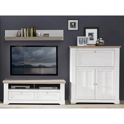 Produktbild von Wohnwand Iliano 24 Schneeeiche 290x210x55 cm LED Landhausmöbel