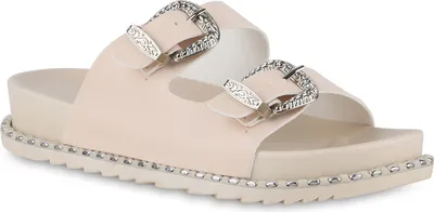 Produktbild von VAN HILL Damen Pantoletten Sandalen Nieten Schnallen Profil-Sohle Schuhe 841052, Farbe: Beige, Größe: 36