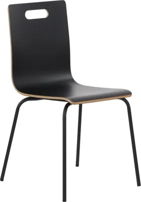 A black conference chair with a laminated plywood seat and backrest, and a powder-coated metal frame, shown against a white background.
