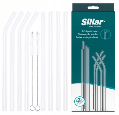 Produktbild von Sillar Wiederverwendbare Glasstrohhalme Set 8 Stück + Reiniger