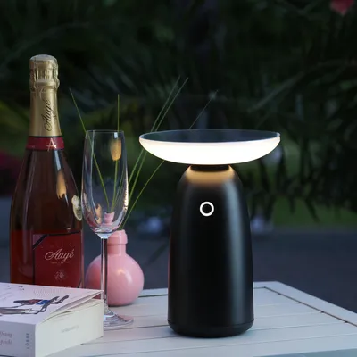 Produktbild von LED Solar Garten Tischleuchte - 3 Helligkeitsstufen - H: 22cm - Lichtsensor - für Außen - schwarz
