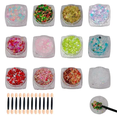 Chunky Glitzer Set 12 Farben für Gesicht, Körper & Nägel