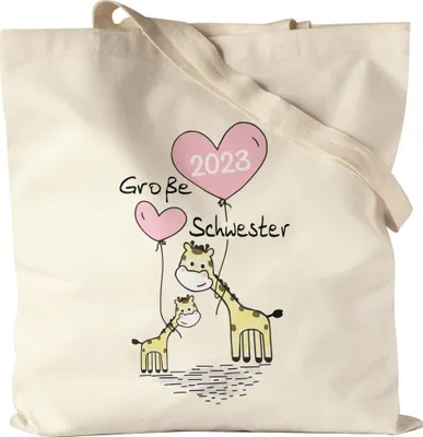 Produktbild von Ich werde Große Schwester 2023 Jutebeutel Stoffbeutel Canvas Schwangerschaft Verkündung Geburt Big Sister Geschenk Giraffe