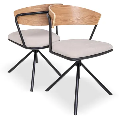 Immagine prodotto di Seul - Set di 2 sedie di design in metallo, schienale in legno massello e seduta in tessuto, girevole 360°